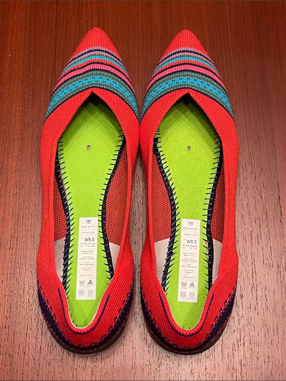 Rothy’s Merino Point Flats in Blaze Ribbon Stripe Colorway- Retired- size 9.5 - Picture 6 of 6